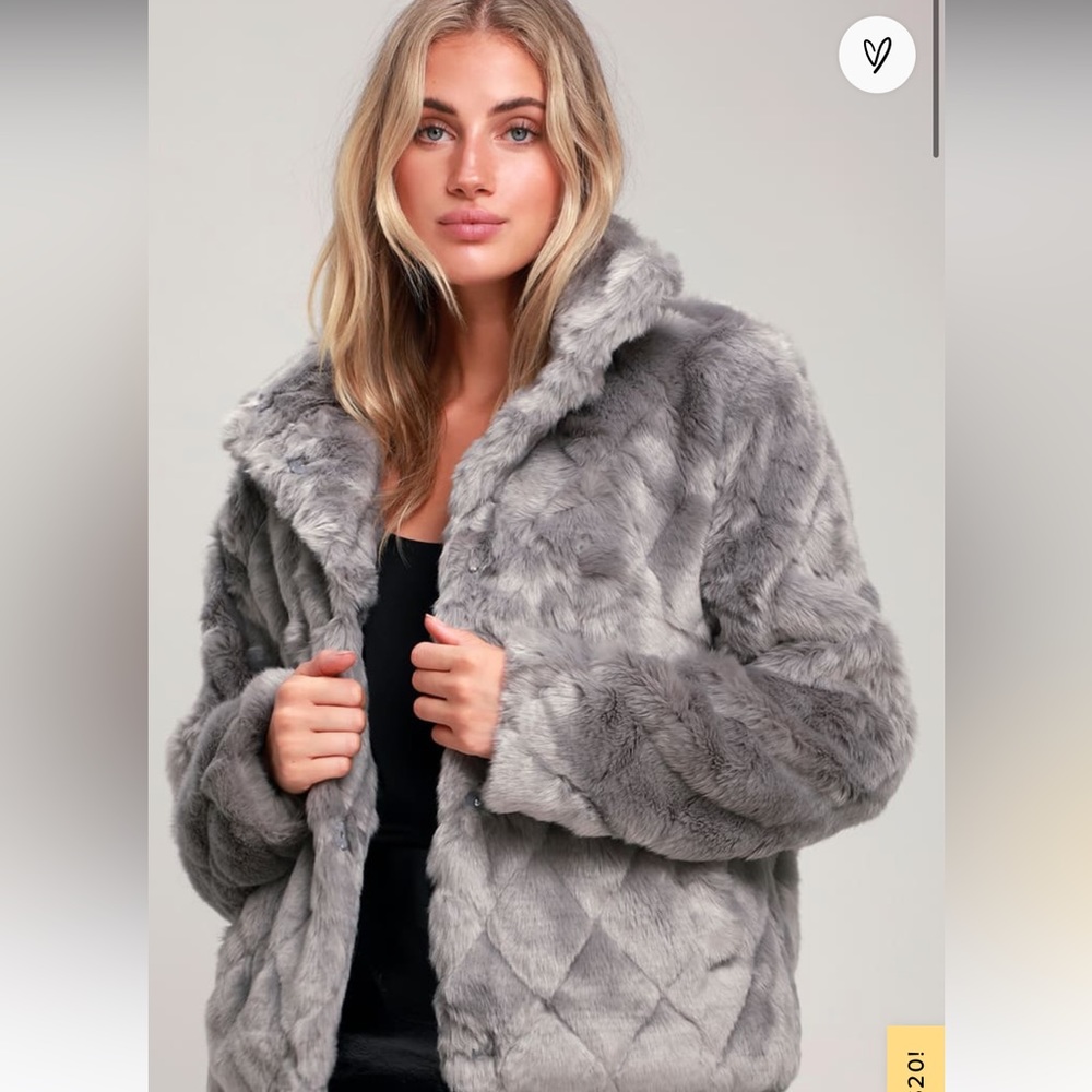 D'Andra Grey Quilted Faux Fur Jacket